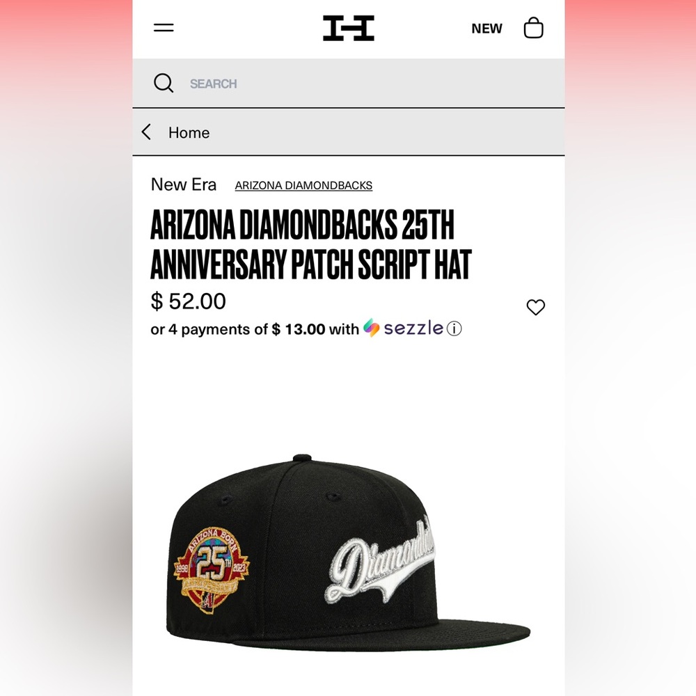 ARIZONA DIAMONDBACKS 25TH ANNIVERSARY PATCH SCRIPT FITTED HAT